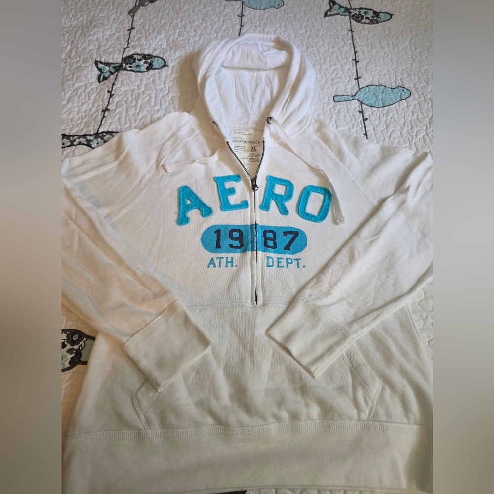 Aeropostale White Hoodie with Silver Accents